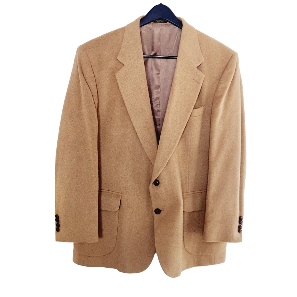 stafford Mens Beige Single Breasted Classic Fit Wool & Camel Hair Blend Blazer - Picture 2 of 11